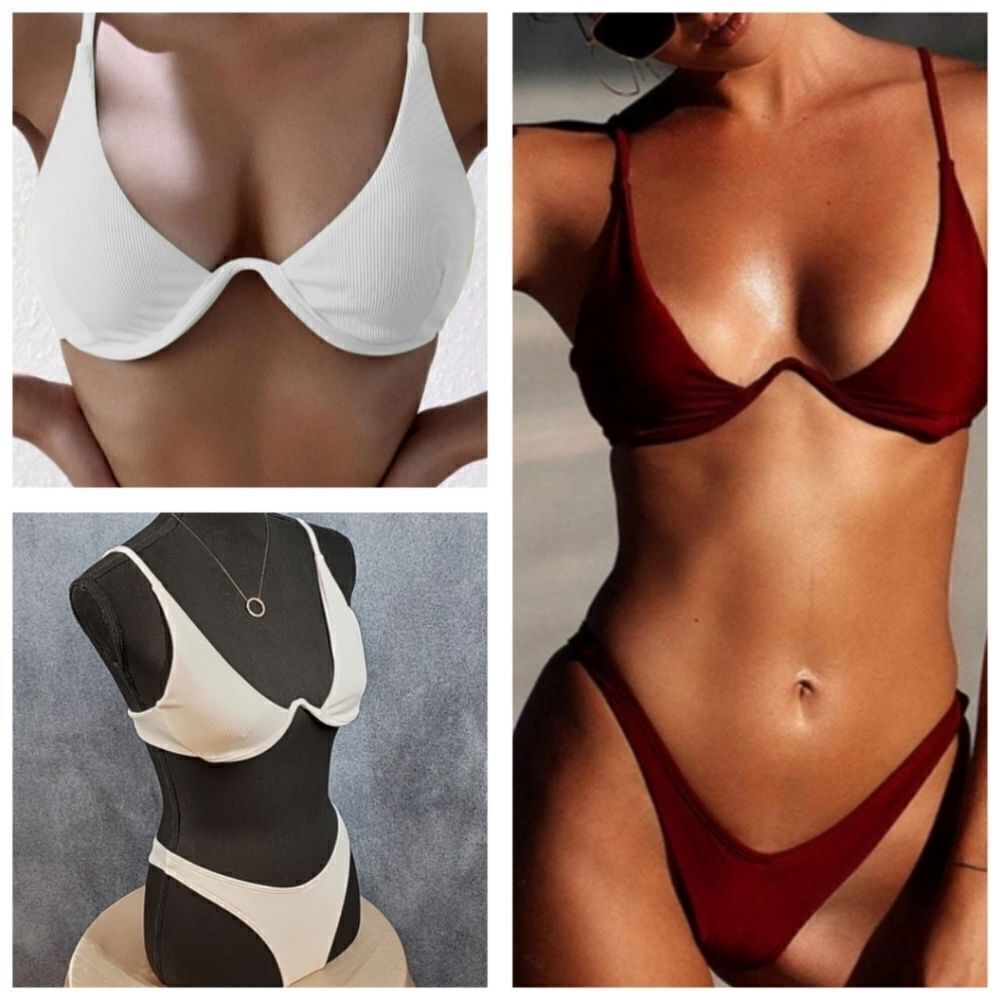 White Sexy Plunging Underwire Pushup 2-piece High cut leg Bikini